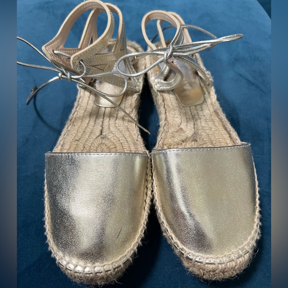 Zara gold metallic lace up espadrilles size 6